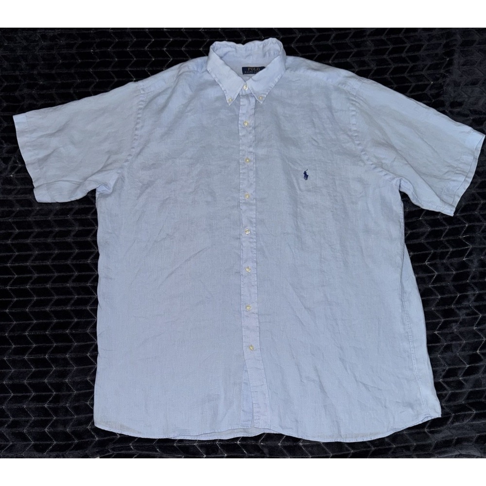 Polo Ralph Lauren Mens Linen Button Down Short Sleeve Shirt Size XL Tall